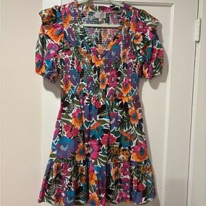 Sugarlips Pink Orange Puff Sleeve Sundress